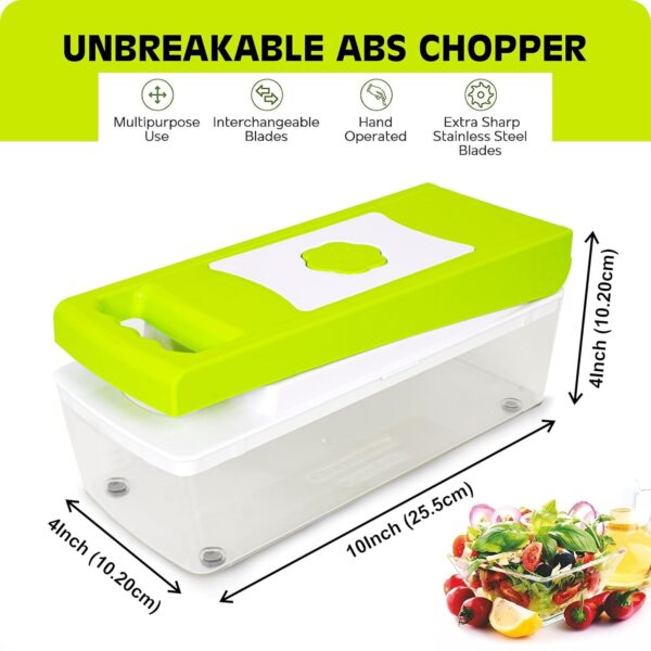 Tekcool 12 in 1 Multipurpose Chopper, Fruits & Vegetable Cutters, Grater Peeler Chipser, Unbreakable Food Grade Body, Easy Push to Clean Button Slicer Dicer, Chopper for Kitchen (Green, Plastic) - Image 7