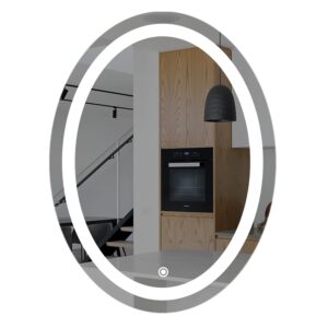 Sunsyze Glass LED Mirror For Bathroom, Washbasin And Office, 18X24 Wall Mounted Oval Mirror With Light/3 Color Light (Warm, White And Natural Light) Brightness Adjustable - Image 4