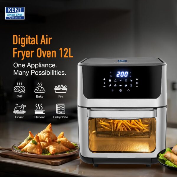 KENT Digital Air Fryer Oven 12L | 1800W | 360° Rapid Heat Circulation | 10 Preset Menu | Bake, Grill & Roast | Digital Display & Touch Control Panel | Dehydration & Rotisserie Function | Black - Image 3