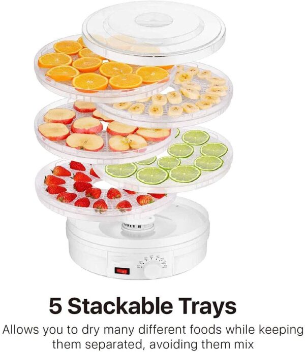 Electric Food Dehydrator with 5 Stackable Tray|Fruit Dryer Machine Home|Vegetable,Flower,Meat Beef Jerky Drying (White) - Image 2