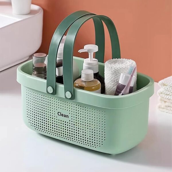 Green Shower Caddy Basket Plastic Storage Basket with Handles Storage Bins Shower Storage Organizer for Bathroom, College Dorm, Kitchen, Bedroom, Gym - Image 3