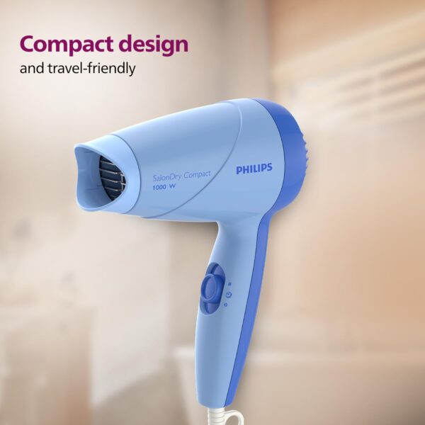 Philips HP8100/60 Compact Hair Dryer| 2 Flexible heat setting| ThermoProtect prevents overhearting | 1000 Watts- Blue - Image 7