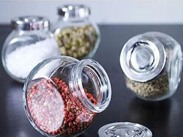 Kavach Enterprise Glass Small Containers Set of 4 Masala and Spices Storage Jars for Kitchen Airtight Dry Fruits Container Round Shape - Image 2