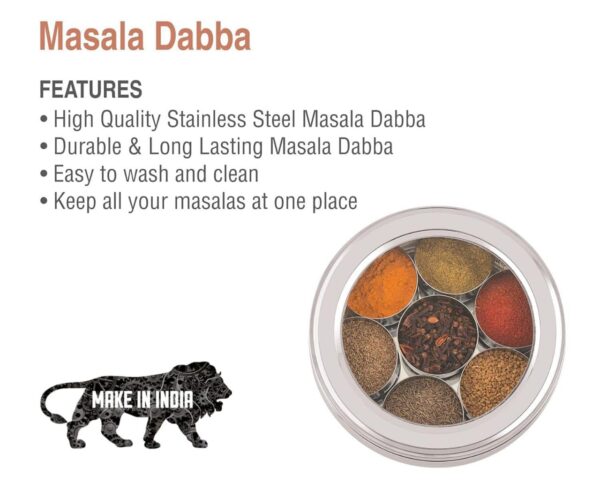 ATROCK Masala Dabba | Masala Box Stainless Steel For Kitchen | Masala Dani | Spice Storage Container (Glass Lid, 1200Ml), Silver - Image 7