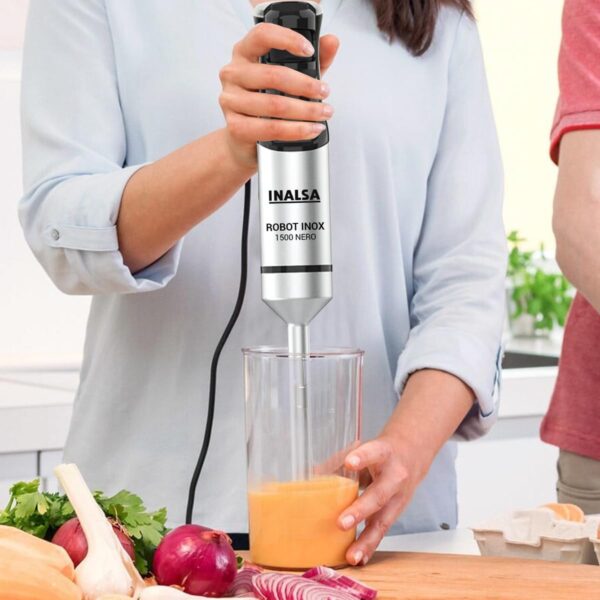 INALSA Hand Blender 1500Watts|Silent DC Copper Motor|Variable Speed with Stepless Technology|4 Attachments|Anti-Splash Technology| Detachable Stainless Steel Stem-Robot INOX 1500 Nero - Image 11