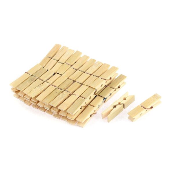 ALOUD CREATIONS 40 pcs Mini Natural Wood Pin for Photos | Natural Bamboo Wooden Clips | Close Pins for Pictures, Display Artwork, Baby Shower | Cloth Clips Peg Chimti for Decoration Crafts Hanging - Image 2