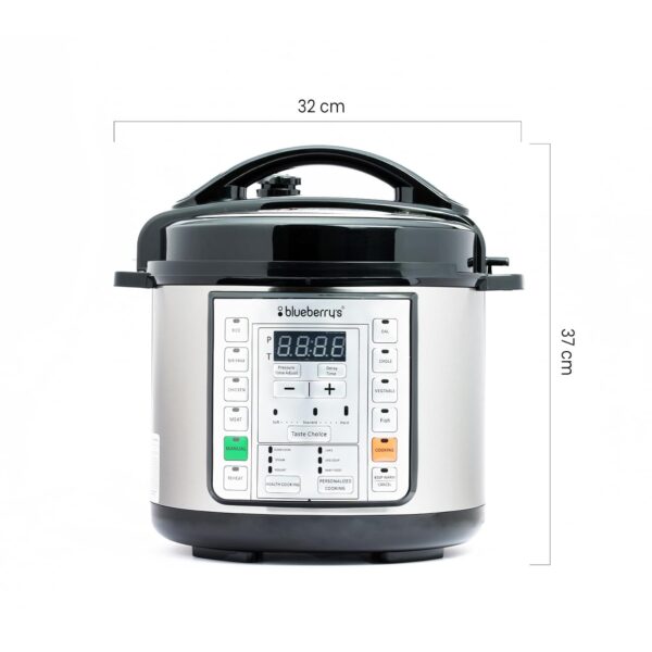 Blueberry’s Electric Pressure Cooker 6-Litres Stainless Steel 7-in-1 Electric Pressure Cooker, Outer Lid, Slow Cooker, Rice Cooker, Steamer, Sauté, Yogurt Maker, Warmer- Silver (6-Litre) - Image 8