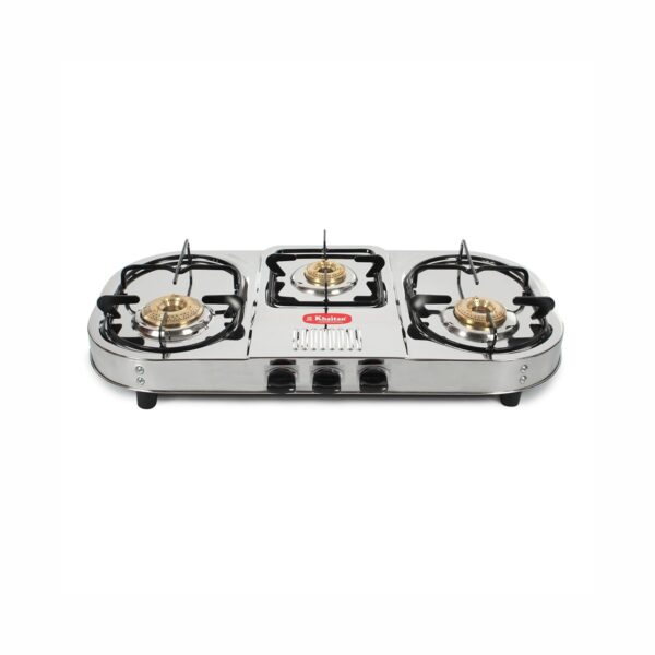 Khaitan 3 Burner Double Decker Pro (with Jumbo Brass burner) Stainless Steel | ISI CERTIFIED | Manual Gas Stove (3 Burners) - Image 2