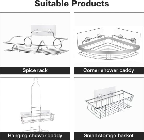 Oslen 4 Packs Shower Caddy Adhesive Replacement Sticker, Strong Sticky Heavy-Duty Wall Adhesives Nail Free Transparent Adhesive Pad, Adhesives Hook for Shower Caddy,Bathroom Storage Shelves - Image 5