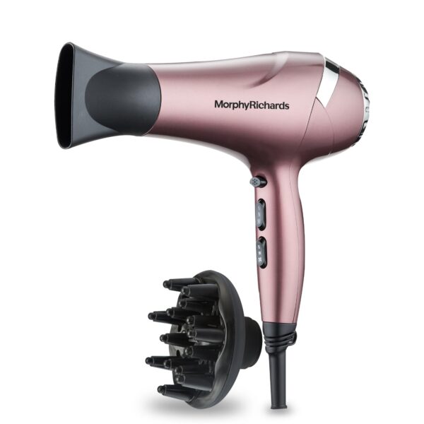 Morphy Richards Stylist Care Hd222Dc Professional Hair Dryer With Diffuser,Removable Concentrator,3Speed 2Heat Setting,Cool Air Mode,2Yr Warranty,Wine Red And Silver Chrome,2200 Watts|Gift for Him Her - Image 2