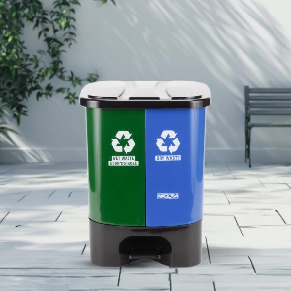 Nayasa Plastic 2 In 1 Dustbin Big | 33 Liter | Wet & Dry Pedal Dustbin | With Lid and Detachable Bin | Green & Blue - Image 8