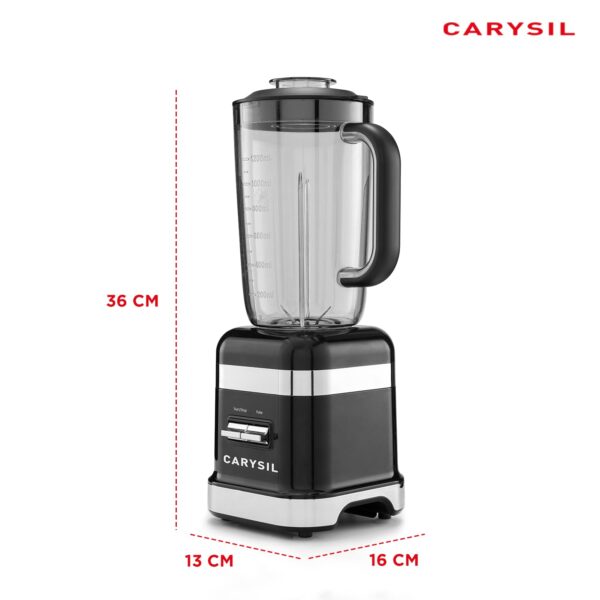 Carysil Blender | Juicer, Mixer, Grinder, Smoothie Maker | Heavy Duty ABS Body | 220 V Power with 1.2L Blender Jar | Variable Speed Control | Black Finish - Image 9