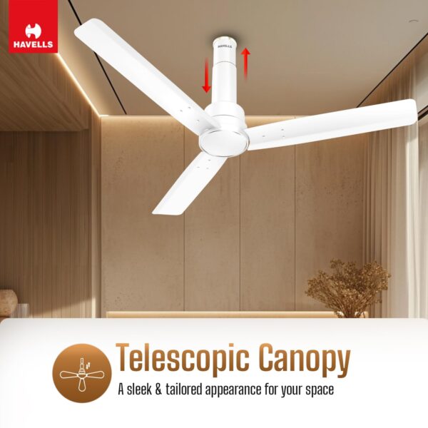 Havells 1200mm Elio BLDC Ceiling Fan | Remote Controlled, High Air Delivery Fan | 5 Star Rated, Upto 60% Energy Saving, 2+1* Year Warranty | (Pack of 1, Elegant White) - Image 4