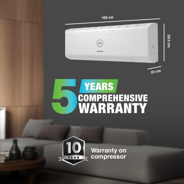 Godrej 2 Ton 3 Star, 5 Years Comprehensive Warranty, 5-In-1 Convertible Cooling, Inverter Split AC (Copper, I-Sense Technology, AC 2T EI 24IINV3R32 WWR, White) - Image 3