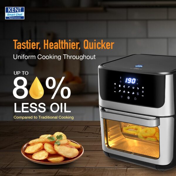 KENT Digital Air Fryer Oven 12L | 1800W | 360° Rapid Heat Circulation | 10 Preset Menu | Bake, Grill & Roast | Digital Display & Touch Control Panel | Dehydration & Rotisserie Function | Black - Image 4