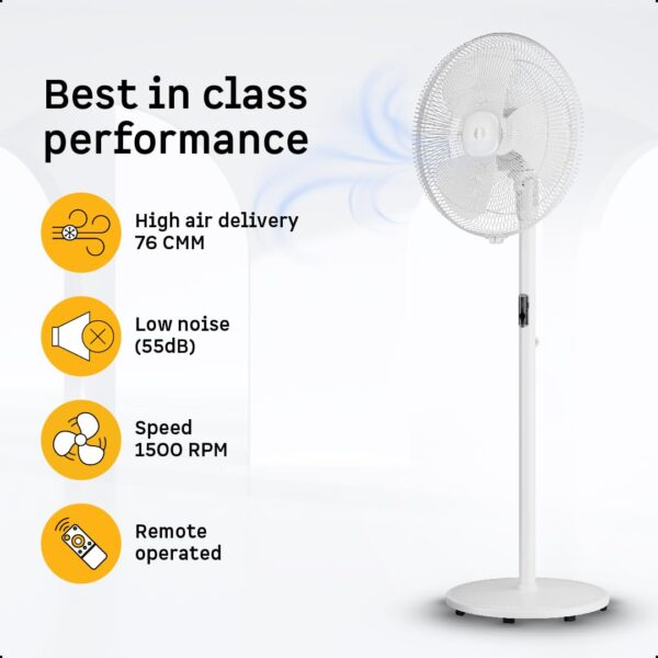 atomberg Renesa 400mm Pedestal Fan for Home | Silent BLDC Stand Fan | LED Display | 6 Speeds | Remote with Oscillation, Timer, Sleep | 2 Year Warranty (Snow White) - Image 5