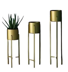 DHARA HOME DECOR Modern Metal Floor Flower Stands Planter for Living Room Bedroom Display Plant Stand Tall Indoor Plant Stand with Plant Set of-3 (Golden) - Image 2