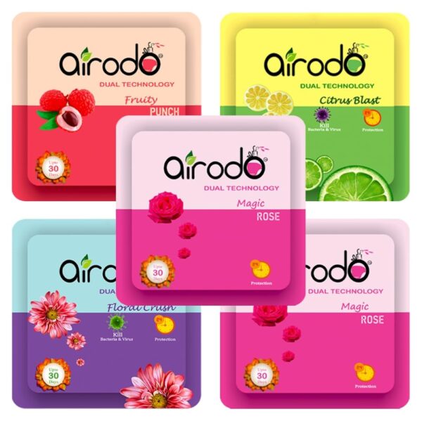 AIRODO Air Freshener Power Pocket Gel For Bathroom and Toilet, Fragrance Booster, Lasts Upto 30 Days Assorted Mix Scents Fruit Citrus Blast Floral (pack of 5) Blocks (5 x 10 ml) - Image 2