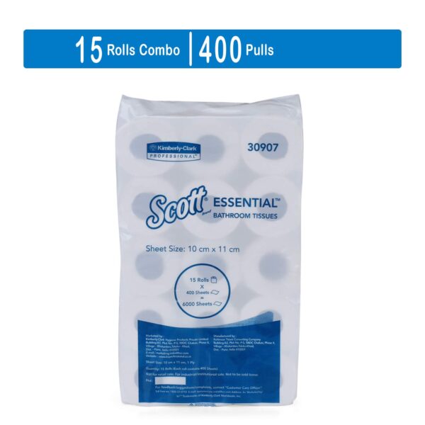 Scott® 1 ply Toilet Paper Tissue Roll, 15 Rolls, 400 Pulls/Roll (Total 6,000 Sheets) (30907A) - Image 3