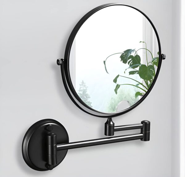 Plantex Premium Brass Magnifying Mirror/Two-Sided 360° Swivel Shaving Mirror with 5x/1x Magnification/Vanity Mirror for Bathroom (8 Inches-Black/Wall Mount) - Image 2