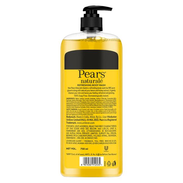 Pears Naturale Refreshing Vitamin C Body Wash with Natural Yuzu Lemon, Vitamin C & Honey Extract | for Refreshed & Radiant Skin| 750 ml - Image 3