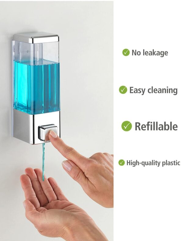 Twizzle ABS Plastic Wall Mounted Soap Shampoo Conditioner Hand Wash Gel Dispenser Liquid Soap Sanitizer Dispenser for Bathroom Basin Kitchen Sink 350 Ml Pack of 2 Chrome Plated - Image 4