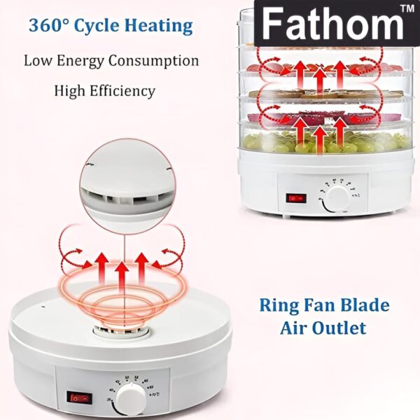 Fathom® Food Dehydrator Machine Dehydrate Beef Jerky Meat Mushrooms Fruits & Vegetables Great For At High-Heat Circulation Home Use for Kitchen Dehydration Food Dryer Machine with 5 Stackable Trays - Image 3