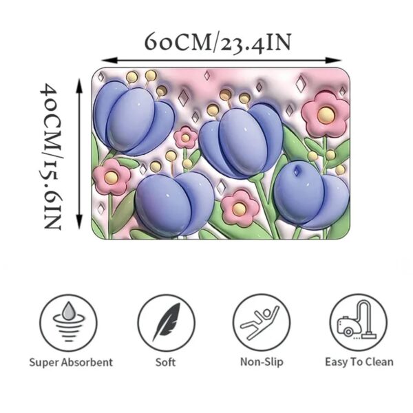 ARURA (LABEL) Non Slip Bath Mat 3D Flower Bathroom Rugs Quick-Drying Bathroom Mats Soft Absorbent Floor Mat Rubber Bathmat – 40 * 60 cm (Style-2) - Image 3