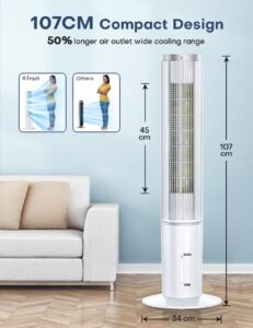 HIFRESH Air Cooler for Home, 107CM Tower Cooler w/Remote & LED Touch Screen, 4 Mode & 3 Speed, 12H Timer, 26 Feet Air Delivery, 4L Water Tank, 4 Ice Packs, 70° Swing Control, 80W Low Power Consumption - Image 10