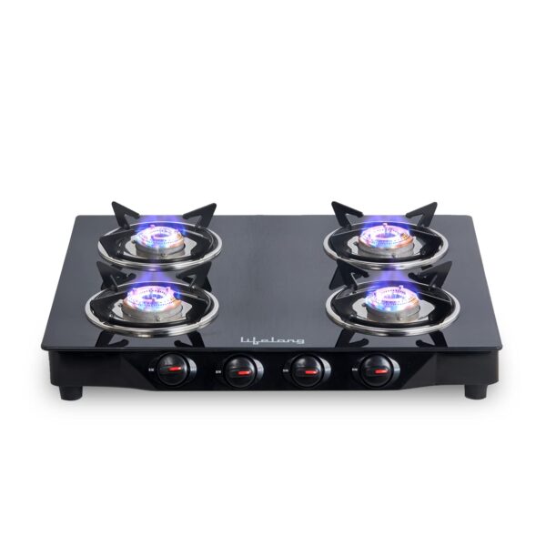 Lifelong Glass Top Gas Stove, 4 Burner Gas Stove, Black (ISI Certified,1 year warranty with Doorstep Service) - Image 2