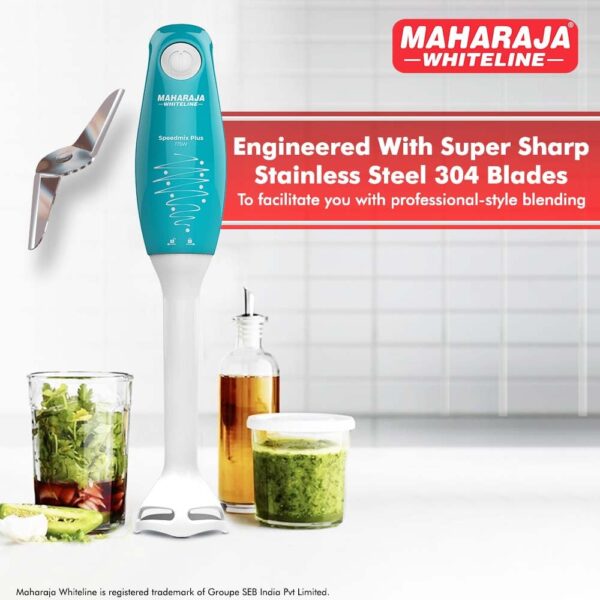 Maharaja Whiteline Speedmix Plus Hand Blender with Stainless Steel Blades | Long Lasting Performance with 175 Watts Motor | Detachable Plastic Foot | 2 Year warranty (Turquoise Blue & White) - Image 4