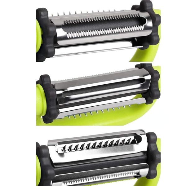 P-Plus International 3 in 1 Rotary Multi-Functional Peeler, Suitable for Vegetable and Fruit, with Serrated Blade + Straight Julian Stainless Steel, Anti-Slip Handle Design, Slicer Kitchen - Image 7