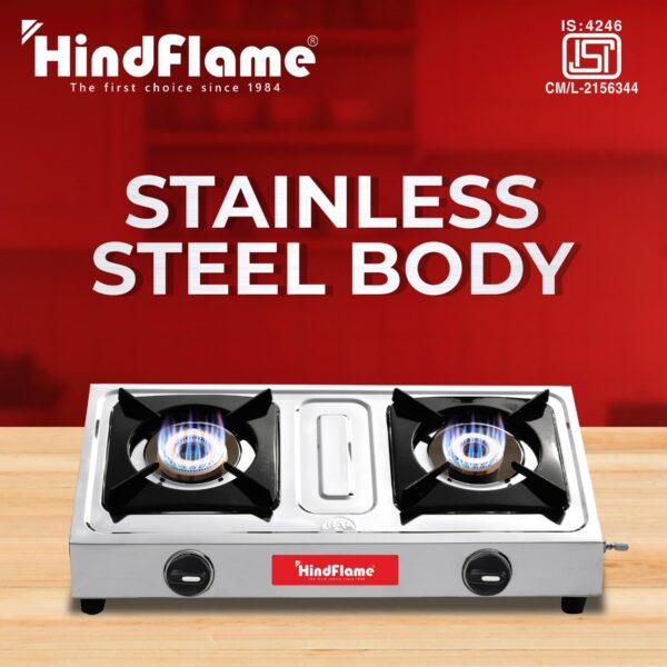 Hindflame 2 Burner Metro Stainless Steel Manual Gas Stove 1 Year Warranty (ISI Certified & BIS Approved) (2 Burner) - Image 9