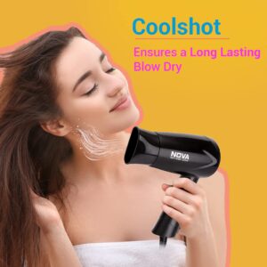 Nova NHP 8100 Silky Shine 1200 Watts Hot and Cold Foldable Hair Dryer- Black - Image 4