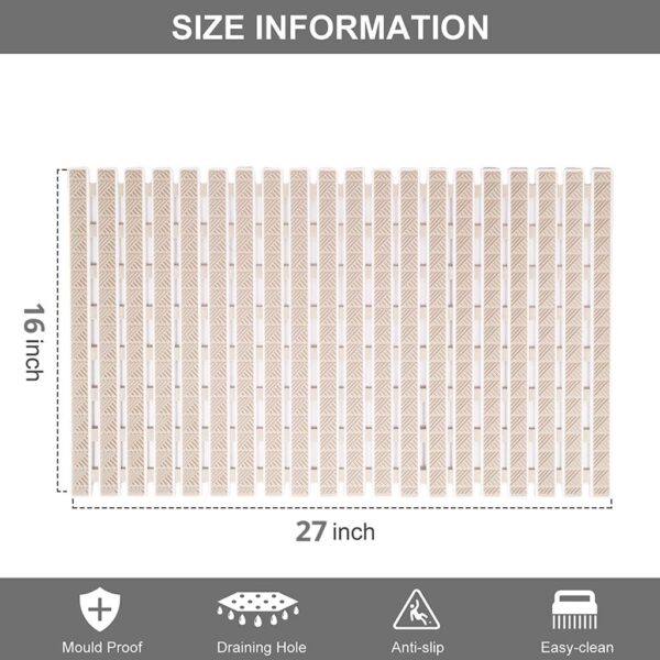 HomeCloud Premium Comfy Shower Mat with Suction Cups and Drain Holes, Non Slip, Anti Skid Plastic Bath Mat of PVC Rubber, 27x16 Inch, Best Foot mats for Walk-in Showers Mat (Beige) - Image 3