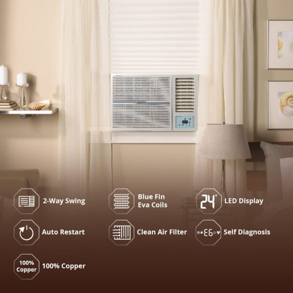 Lloyd 1.0 Ton 2 Star Fixed Speed Window AC (Copper, White with Silver Deco Strip, GLW12C2YWSEW) - Image 5