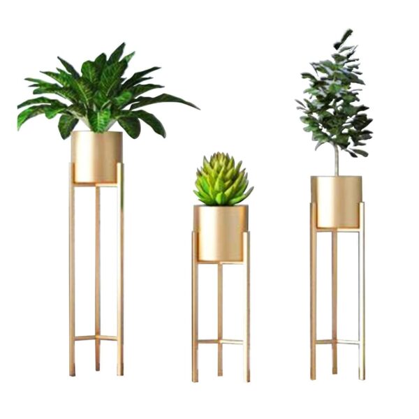 DHARA HOME DECOR Modern Metal Floor Flower Stands Planter for Living Room Bedroom Display Plant Stand Tall Indoor Plant Stand with Plant Set of-3 (Golden) - Image 3