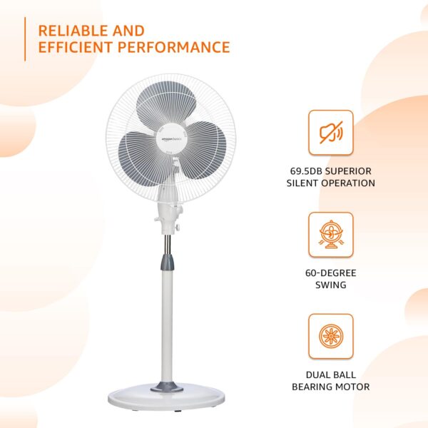 amazon basics 16-Inch Pedestal Fan | Tilting Head | 1400 RPM | Silent Operation| 400mm Sweep Length (Grey) - Image 5