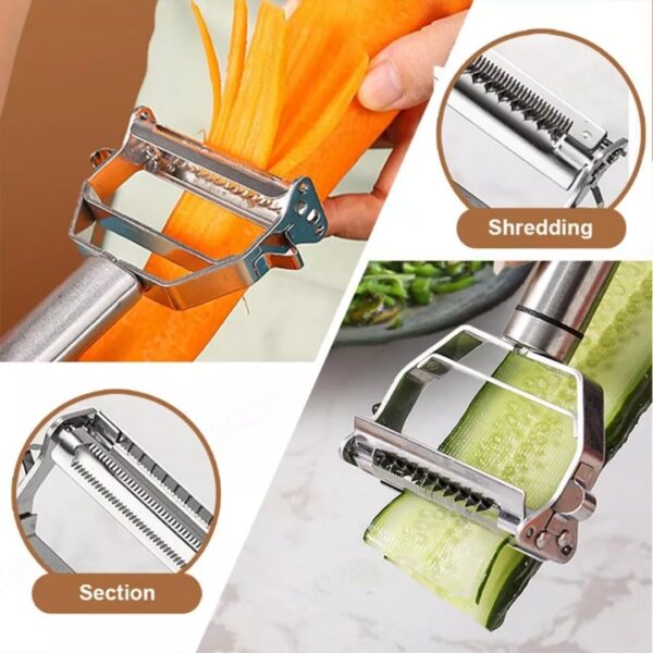 Go Store 2 in 1 Stainless Steel Julienne Vegetable Peeler Multi-Functional Fruit & Veggie Shredder, Slicer, and Grater for Potatoes, Carrots, Cucumbers (Silver, 18 x 8.2 x 2.4 cm) - Image 4