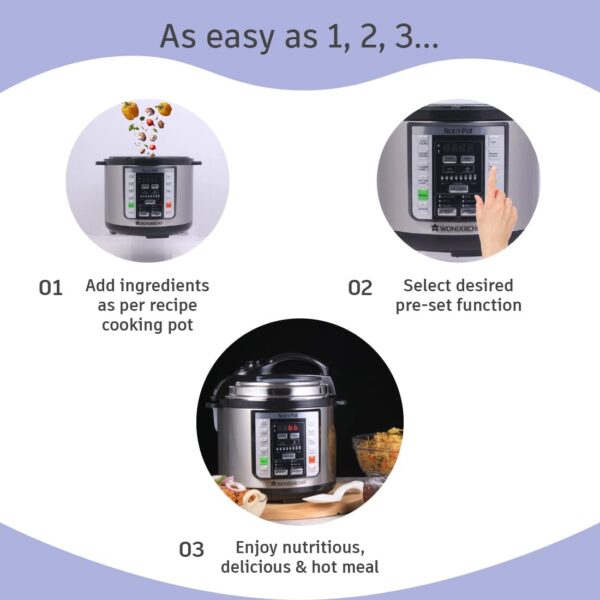 Nutri-Pot Electric Pressure Cooker with 7-in-1 Functions|18 pre-set functions|Pressure Cooking, Saute/Pan Frying, Slow Cooking, Yogurt Making, Steaming, Warming & Rice Cooking |6L capacity - Image 3