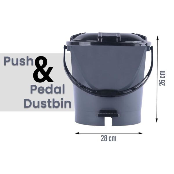 Kuber Industries 7 Ltr Plastic Dustbin for Home with Pedal, Lid & Handle | Dustbin for Kitchen, Bathroom & Office | Garbage Bin for Wet or Dry Waste | Check Dhakkan- Grey & Black - Image 4