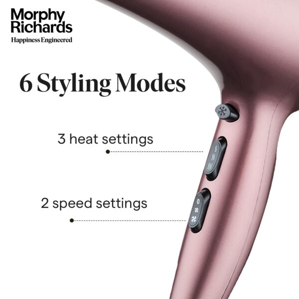 Morphy Richards Stylist Care Hd222Dc Professional Hair Dryer With Diffuser,Removable Concentrator,3Speed 2Heat Setting,Cool Air Mode,2Yr Warranty,Wine Red And Silver Chrome,2200 Watts|Gift for Him Her - Image 6