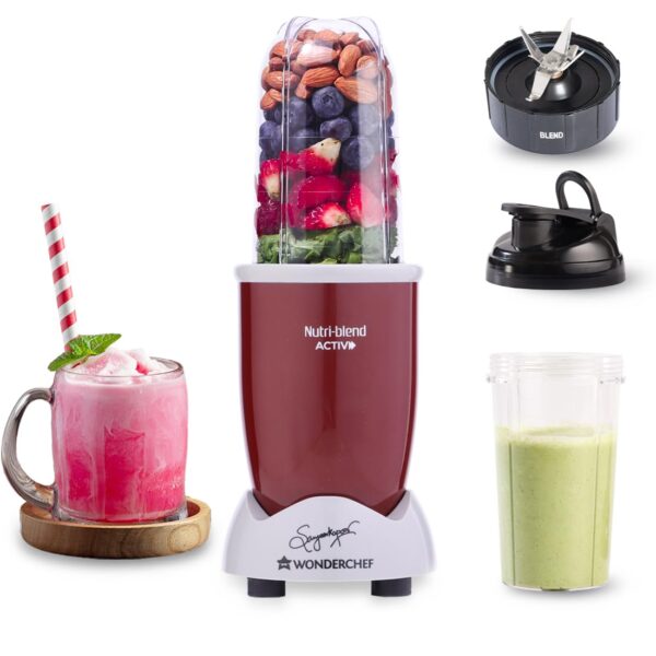 Wonderchef Nutri-blend Activ Mixer Grinder Blender, Smoothie Maker, 500W 22000 RPM 100% Full Copper Motor, 2 Unbreakable Jars, SS Blades, 2 Year Warranty, Recipe book by Chef Sanjeev Kapoor, Red - Image 2