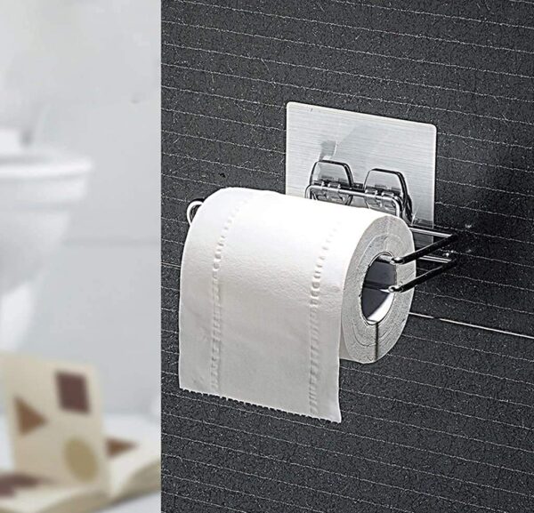 Zuku Tissue/Toilet Paper Roll Holder for Bathroom Kitchen Tissue Roll Holder Tissue Paper Stand Self Adhesive No Drill Napkin Holder Bathroom Accessories/Organiser(Pack of 1) - Image 2