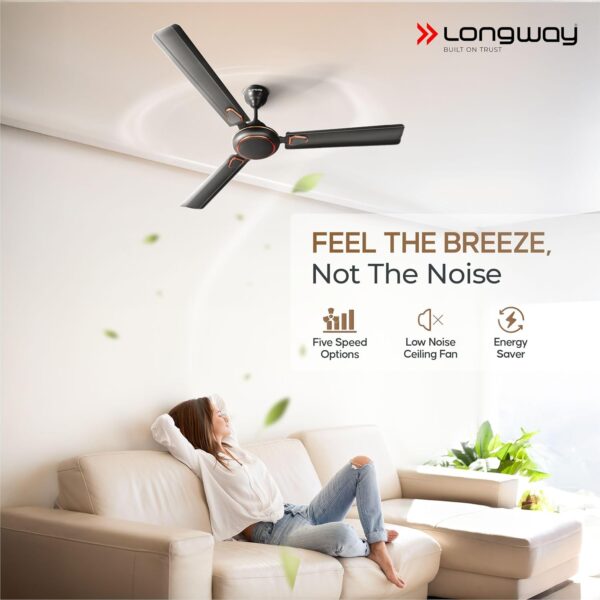 LONGWAY Kiger P1 1200 mm/48 inch Ultra High Speed 3 Blade Anti-Dust Decorative Star Rated Ceiling Fan (Smoked Brown, Pack of 1) - Image 7