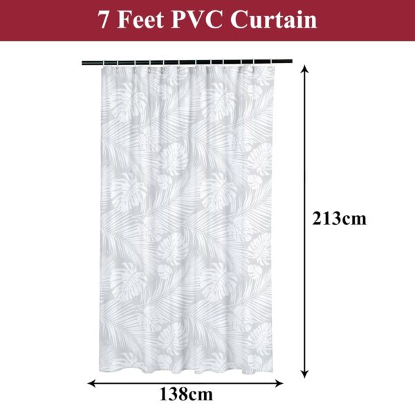 Kuber Industries Shower Curtain | PVC Shower Curtain with Hooks | Shower Curtain for Bathroom | AC Shower Curtain | Self Leaf Bathroom Shower Curtain | 7 Feet | Pack of 2 | White - Image 4