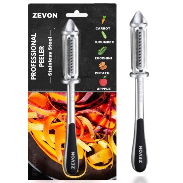 ZEVON® Stainless Steel Peeler for Vegetables and Fruits, 3 in 1 Multifunctional Julienne Peeler for Kitchen, Versatile Vegetable Peelers for Salad Preparation, Durable Vegetable Peeler (Silver/Black) - Image 2