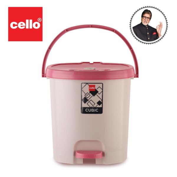 CELLO Cubic Plastic Pedal Dustbin Small Size | Trash Can Garbage Waste Bin with Lid & Handle | Ideal for Home, Kitchen, Office, Bathroom & Washroom | 7 Liters | Pink - Image 6