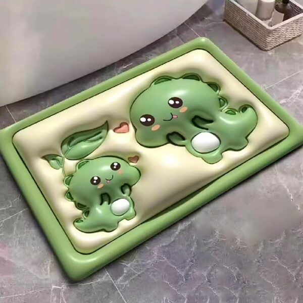 House of Quirk Cute Bath Mat, 3D Shaped Bath Mat for Bathroom | Diatom Mud Bathroom Mat Absorbent Bath Mat Non-Slip Bath Mat Shower Mat for Bathroom Tub (Green Dinosaur Cartoon) - Image 2