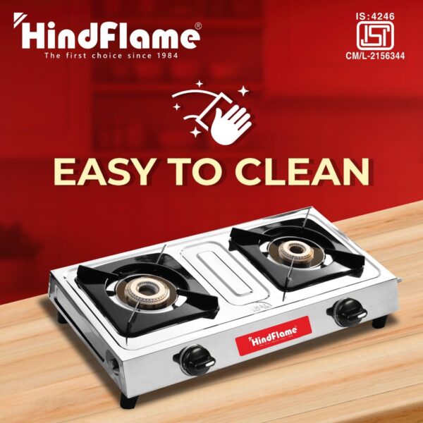 Hindflame 2 Burner Metro Stainless Steel Manual Gas Stove 1 Year Warranty (ISI Certified & BIS Approved) (2 Burner) - Image 6